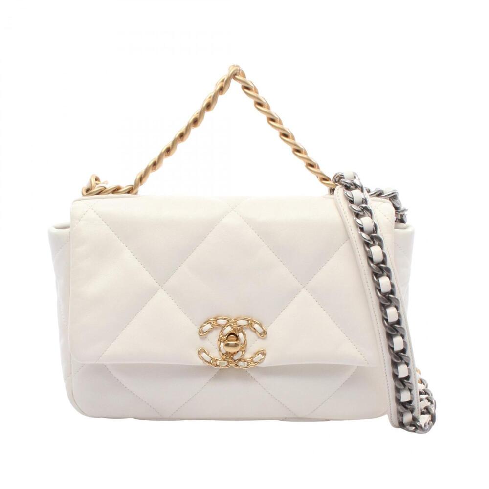 Chanel 19 Dixneuf Matelassé Shoulder Bag Handbag Leather Women's White AS1160